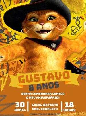 Convite de Aniversário Gato de Botas para Editar Online