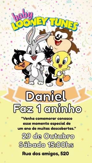 Convite Aniversário Baby Looney Tunes para Editar Online