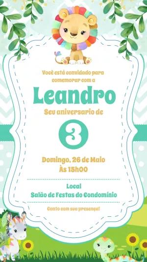 Convite de Aniversário Safari com Animais Fofos para Editar