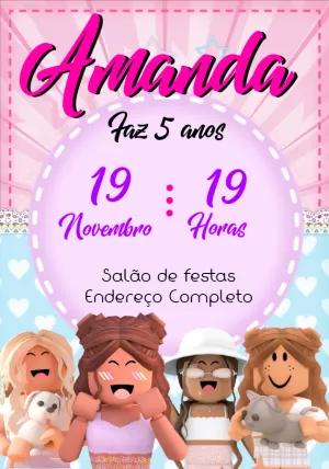 Convite de Aniversário Roblox Meninas para Editar Online