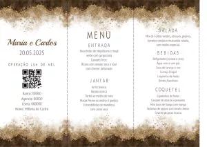 Menu de Casamento Marrom e Dourado para Editar Online