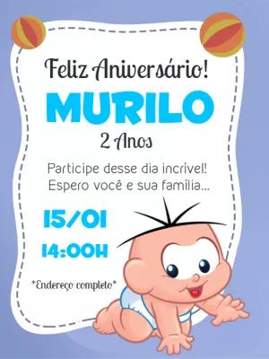 Convite Aniversário Turma da Mônica Bebê para Editar Online