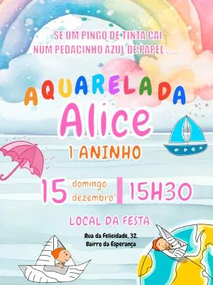 Convite Aniversário Menina Aquarela Toquinho para Editar