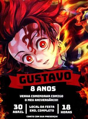 Convite Aniversário Demon Slayer com Tanjiro para Editar Online