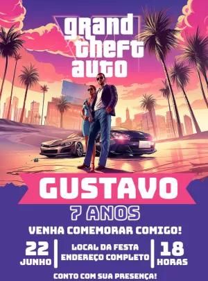 Convite de Aniversário GTA Grand Theft Auto para Editar Online