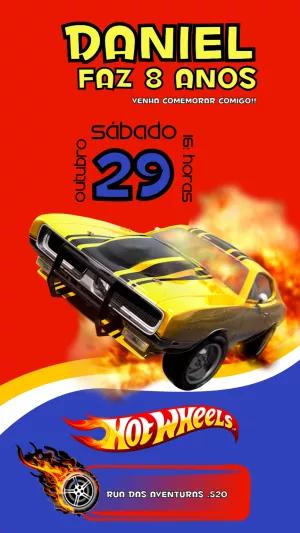 Convite de Aniversário Hot Wheels com Carros para Editar Online