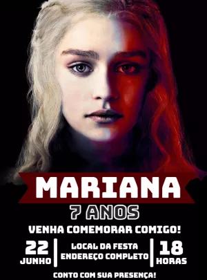 Convite Aniversário Daenerys Targaryen para Editar Online