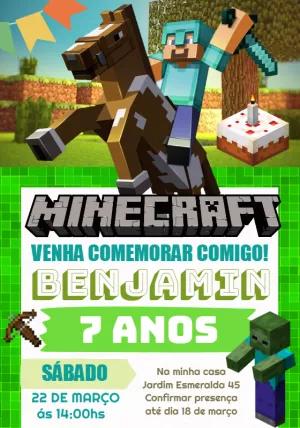Convite de Aniversário Minecraft com Personagens para Editar Online