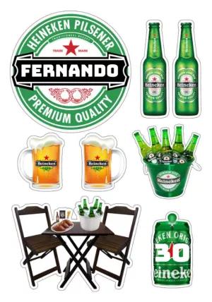 Topo de Bolo Cerveja Heineken Editável para Festa Adulto