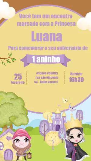 Convite Aniversário Branca de Neve com Personagens para Editar