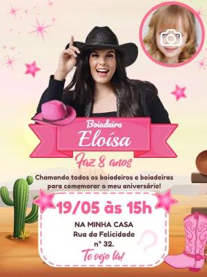 Convite Aniversário Boiadeira com Foto para Editar Online