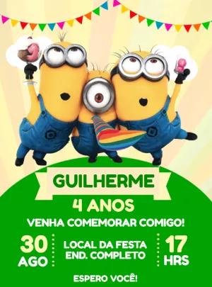 Convite de Aniversário Minions Divertido para Editar Online