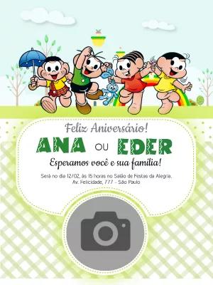 Convite Aniversário Turma da Mônica com Foto para Editar