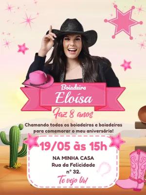 Convite Aniversário Boiadeira com Foto para Editar Online