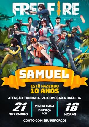Convite de Aniversário Free Fire com Personagens para Editar
