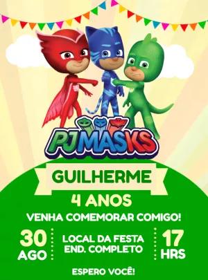 Convite de Aniversário PJ Masks para Editar Online com Heróis