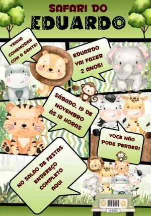 Convite de Aniversário Safari com Animais para Editar Online