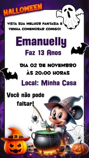 Convite Aniversário Minnie Halloween para Editar Online