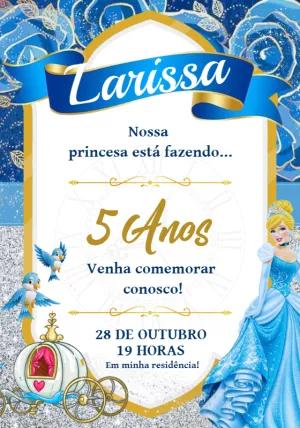 Convite Aniversário Cinderela com Glitter para Editar Online