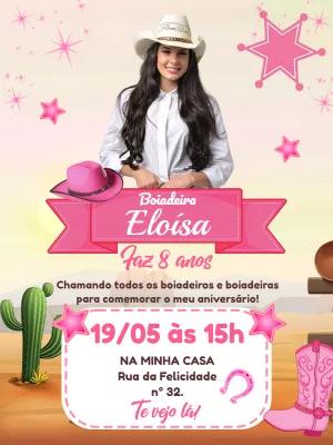 Convite de Aniversário Boiadeira com Foto para Editar Online