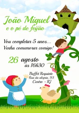 Convite de Aniversário João e o Pé de Feijão para Editar Online