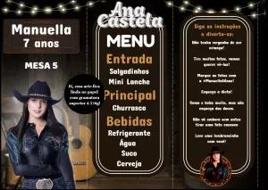 Menu de Mesa Ana Castela Editável para Festa de Aniversário