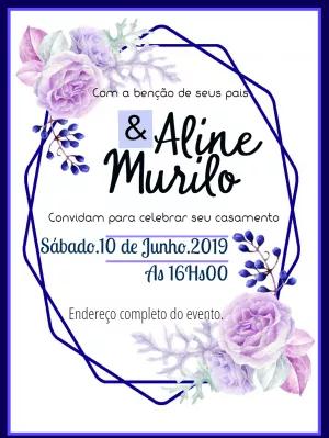 Convite de Casamento Floral Lilás e Geométrico para Editar