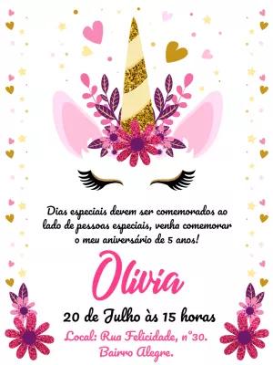 Convite de Aniversário Unicórnio para Editar Online