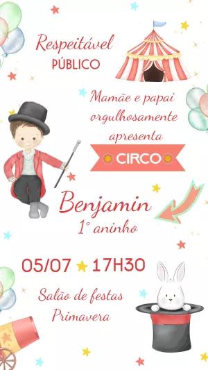 Convite de Aniversário Circo com Mágico para Editar Online