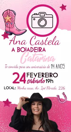 Convite Aniversário Boiadeira com Foto para Editar Online