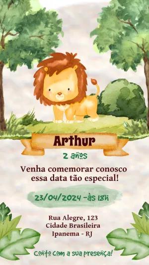 Convite de Aniversário Safari Leão Fofo para Editar Online