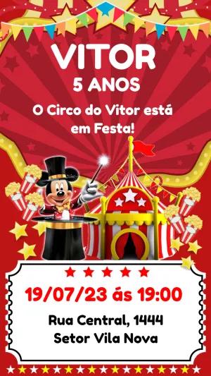 Convite Aniversário Circo do Mickey Mouse para Editar Online