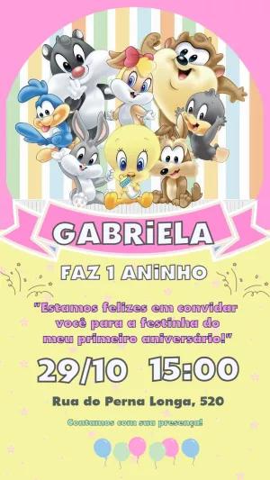 Convite de Aniversário Looney Tunes Baby para Editar Online