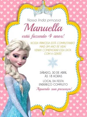 Convite de Aniversário Frozen com a Princesa Elsa para Editar
