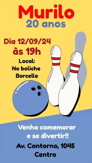 Convite de Aniversário Boliche para Editar Online e Imprimir
