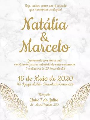 Convite de Casamento Mármore e Dourado para Editar Online