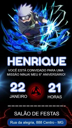 Convite de Aniversário Kakashi Naruto para Editar Online