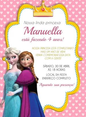 Convite de Aniversário Frozen com Elsa e Anna para Editar Online