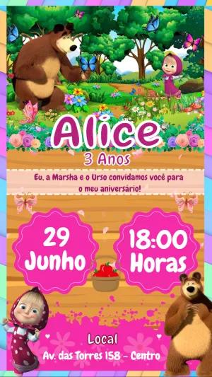 Convite Aniversário Masha e o Urso para Editar Online