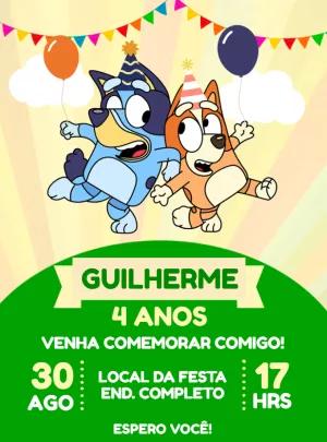 Convite de Aniversário Bluey e Bingo para Editar Online