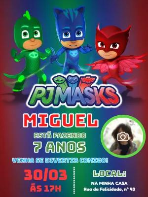 Convite de Aniversário PJ Masks com Foto para Editar Online
