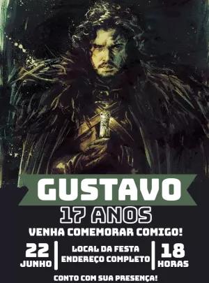 Convite Aniversário Game of Thrones Jon Snow para Editar
