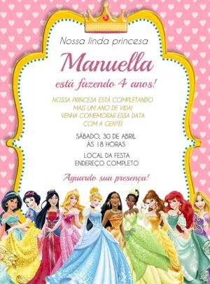 Convite de Aniversário Princesas Disney para Editar Online