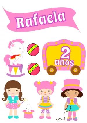 Topo de Bolo Circo Rosa com Personagens para Editar Online
