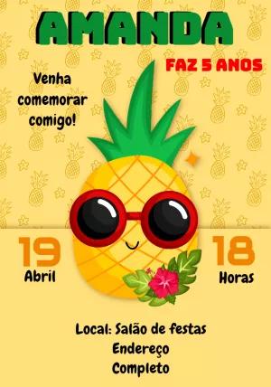 Convite de Aniversário Abacaxi Tropical para Editar Online