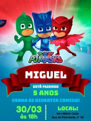 Convite de Aniversário PJ Masks para Editar Online