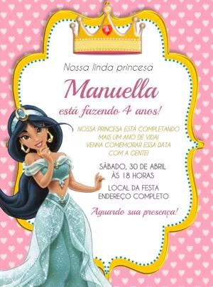 Convite Aniversário Jasmine para Editar Online