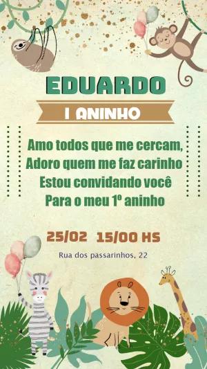 Convite de Aniversário Safari com Animais para Editar Online