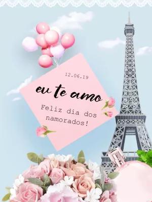 Cartão Dia dos Namorados Parisiense para Editar Online