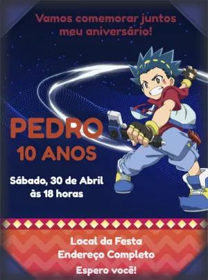 Convite de Aniversário Beyblade com Personagens para Editar